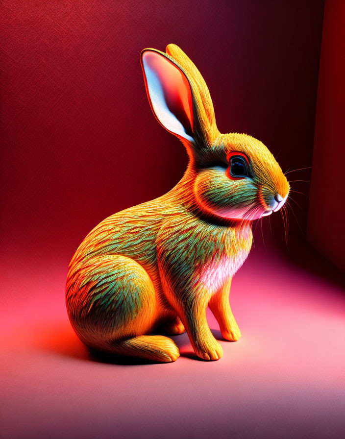 Colorful digital artwork: Glossy rabbit on dual-toned background