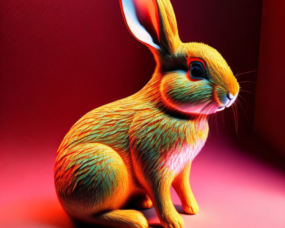 Colorful digital artwork: Glossy rabbit on dual-toned background