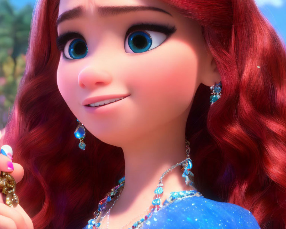Close-Up 3D Animated Character with Blue Eyes and Curly Red Hair