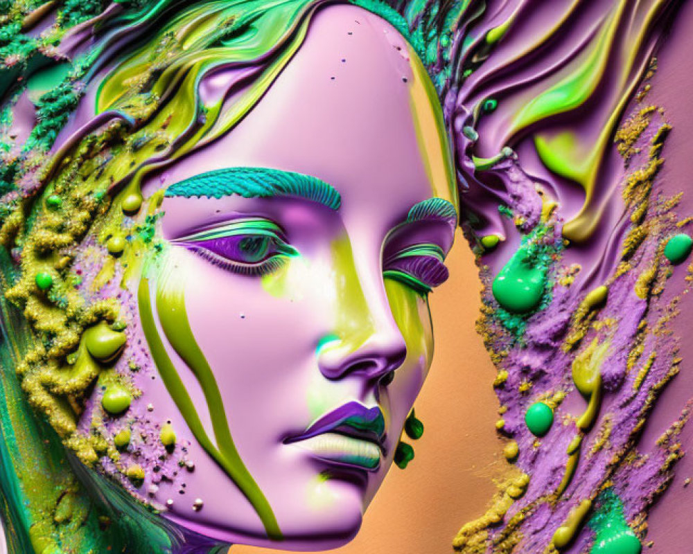 Colorful digital artwork of female face with flowing multicolored textures