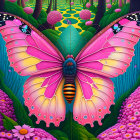 Colorful Butterfly Artwork in Enchanted Forest Setting