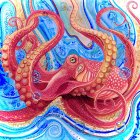 Detailed Octopus Illustration with Colorful Underwater Backdrop