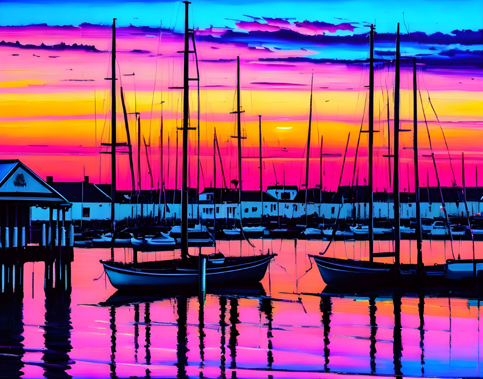 Pink sunset. Harbor