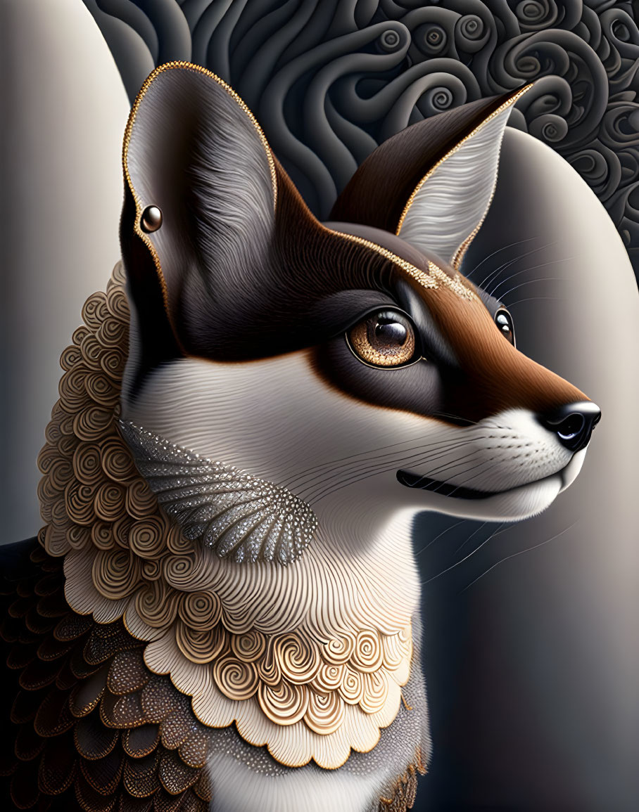 Detailed fox illustration with intricate patterns and textures