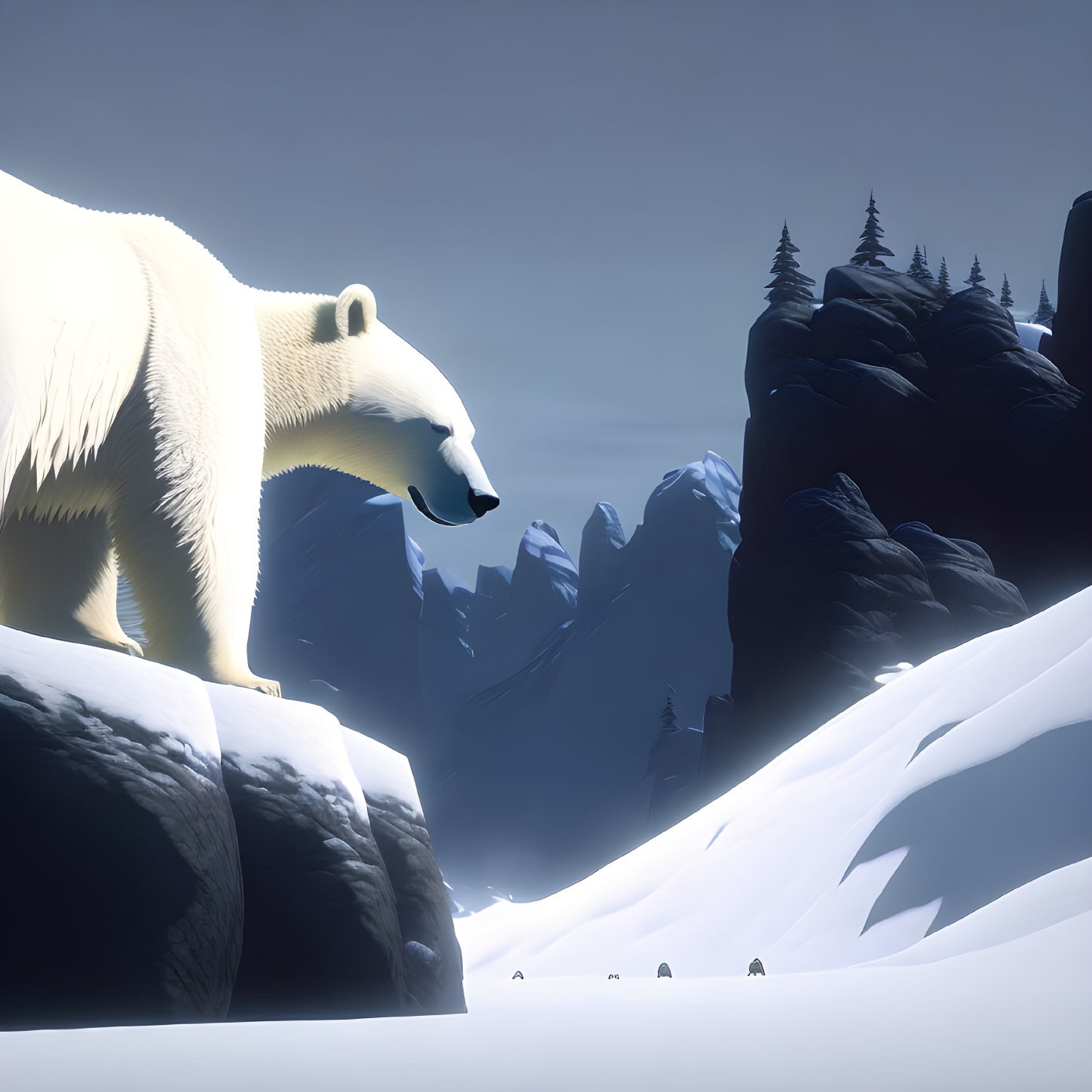 Polar bear in the mountains