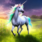 Colorful Unicorn with Rainbow Mane in Vibrant Meadow