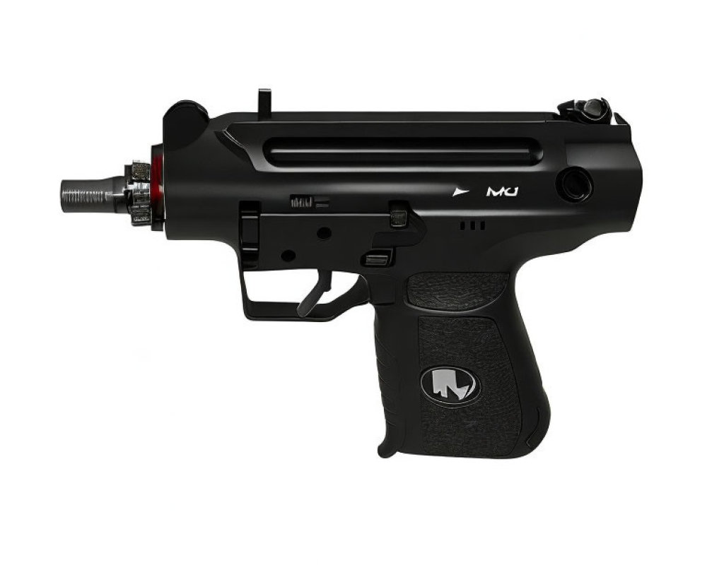 Black Paintball Marker with Hopper Feed and Textured Grip - Brand Logo and Model Number Displayed