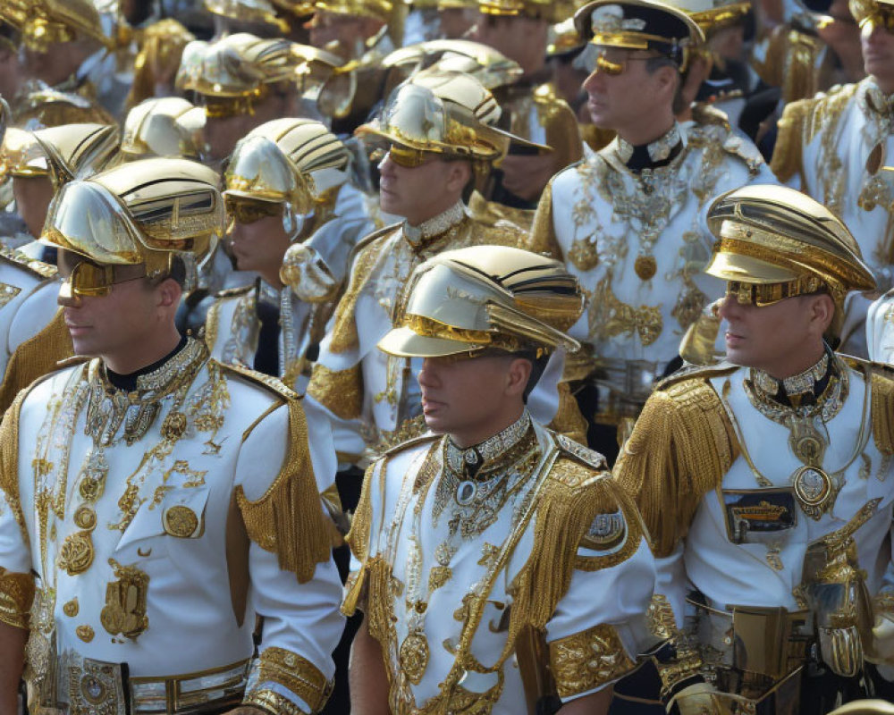 Ceremonial guards in ornate golden uniforms standing in formation