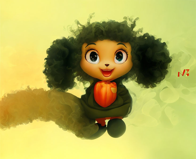 Stylized digital illustration of cute girl with pumpkin