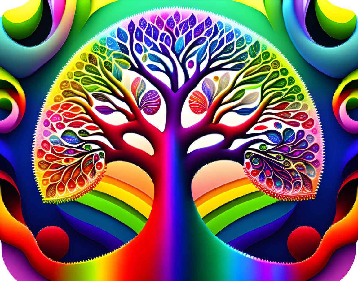 intricate, detailed, tree of life, rainbow colour