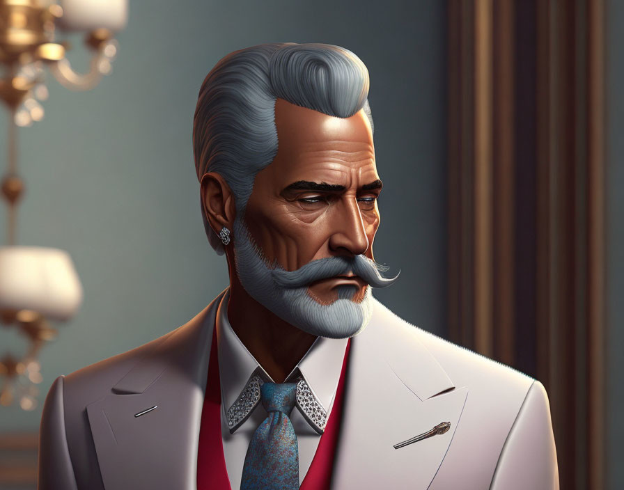Distinguished gentleman with grey mustache in suit and tie