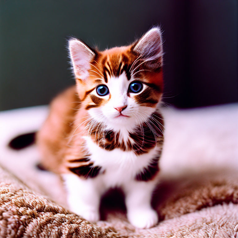 Orange and Black Fur Kitten with Blue Eyes on Soft Surface