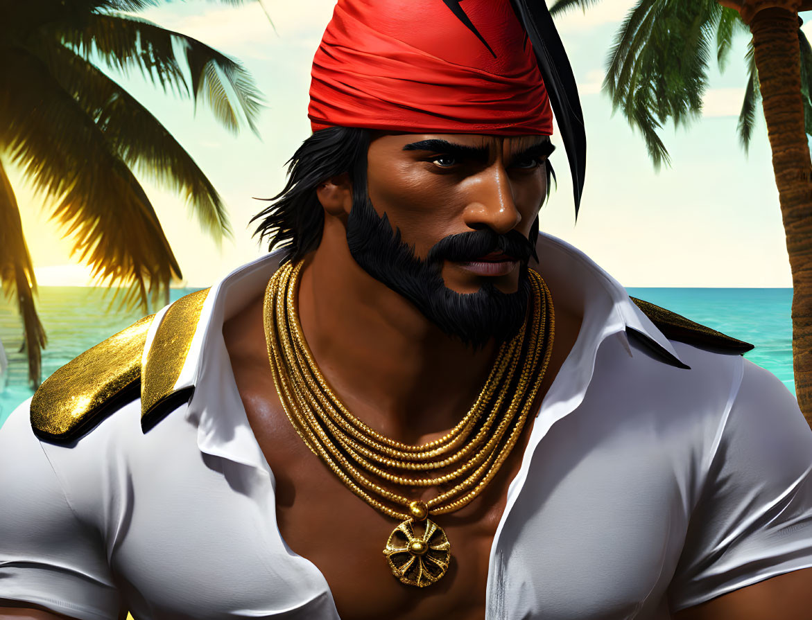 Pirate, manly, with white shirt