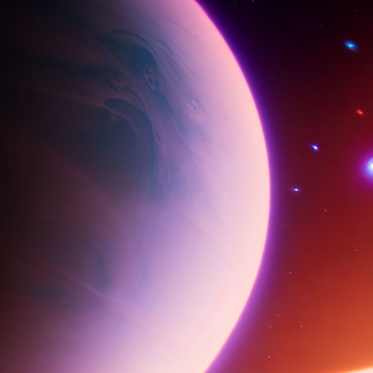 Close-up View of Planet with Glowing Reddish-Purple Atmosphere