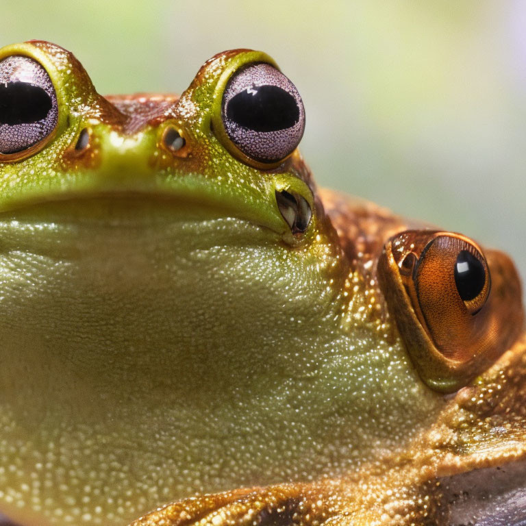 Detailed Close-Up of Frog with Golden Eyes and Textured Skin