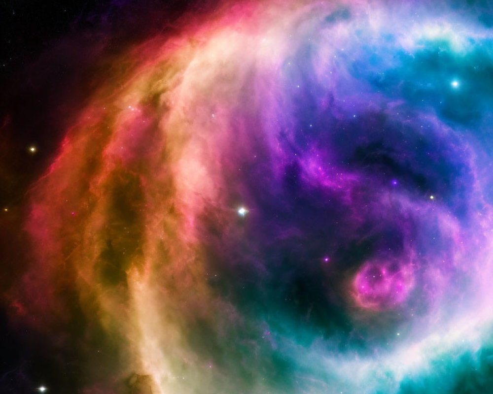 Colorful Pink, Purple, and Blue Cosmic Clouds Swirl Around Celestial Spiral