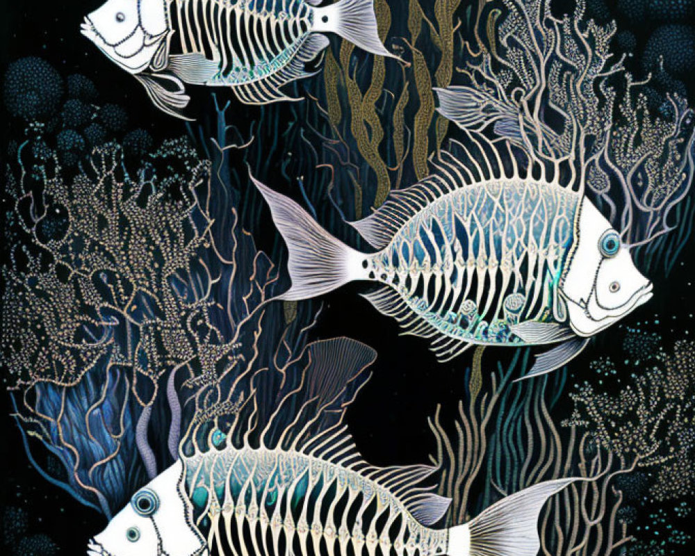 Stylized Fish Illustration Among Coral and Seaweed
