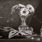 Still Life Image: Flowers in Clear Glass Vases with Overcast Palette