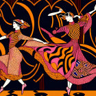 Art Nouveau-inspired images of a dancing woman in flowing dress