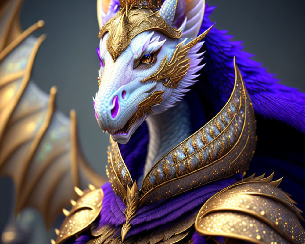 Purple Dragon in Golden Armor with Intricate Decorations