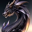 Detailed Black Dragon with Sharp Horns and Glowing Orange Eyes