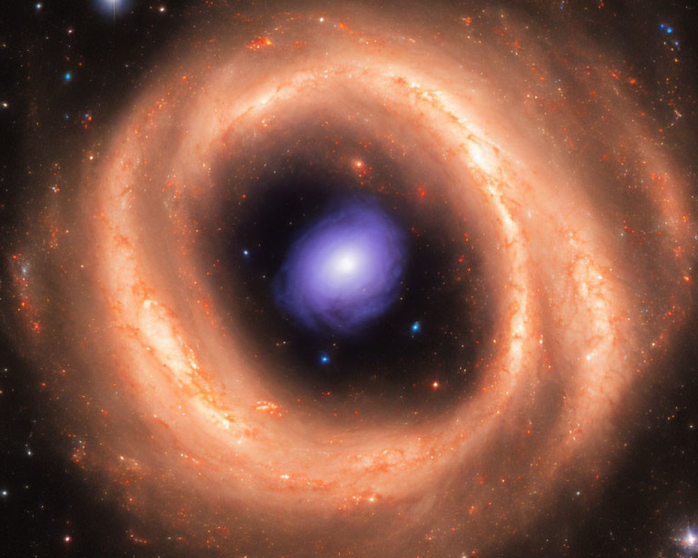 Spiral galaxy with bright core and orange-hued arms