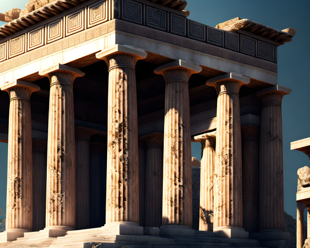 Ancient Greek temple with Corinthian columns and ornate carvings