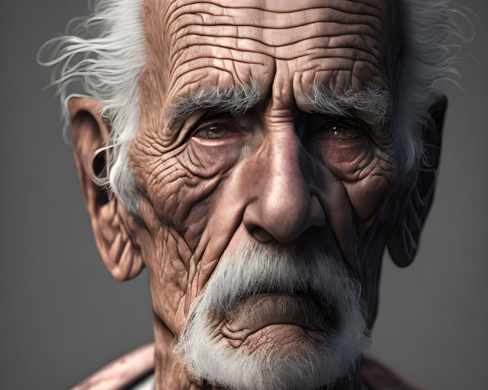 Detailed Portrait of Elderly Man with Deep Wrinkles and Intense Eyes