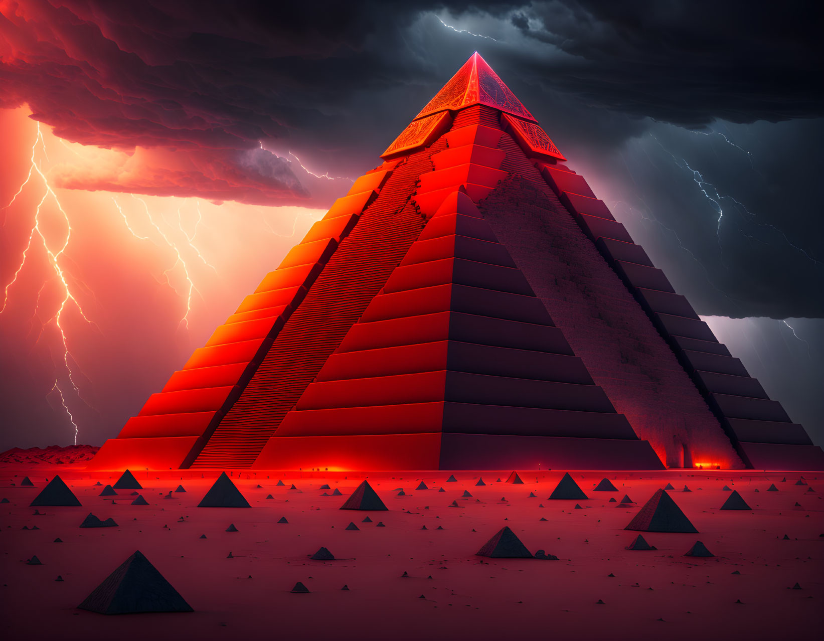 big-sized pyramid among mini pyramids.