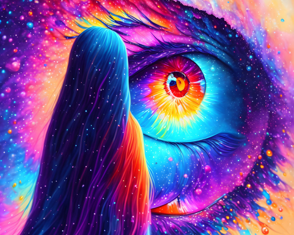 Colorful Galaxy-Themed Eye Close-Up Digital Painting