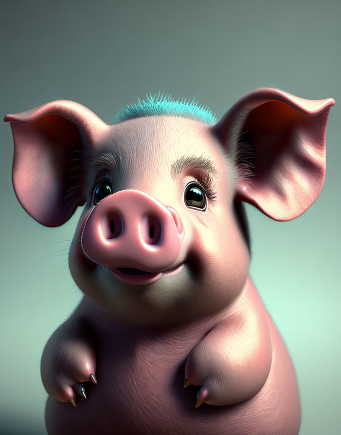 Stylized 3D illustration of cute piglet with big smile