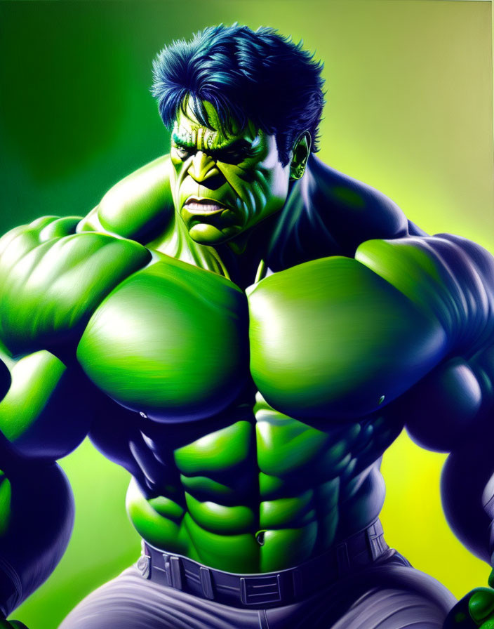 Muscular green-skinned character in purple pants illustration