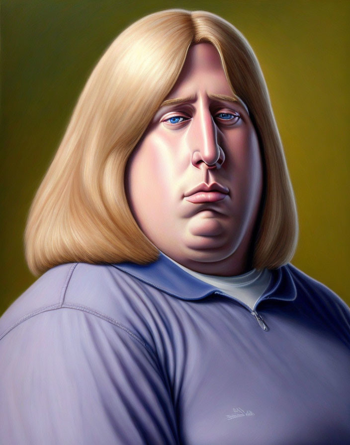 Blond-Haired Person Caricature in Blue Shirt