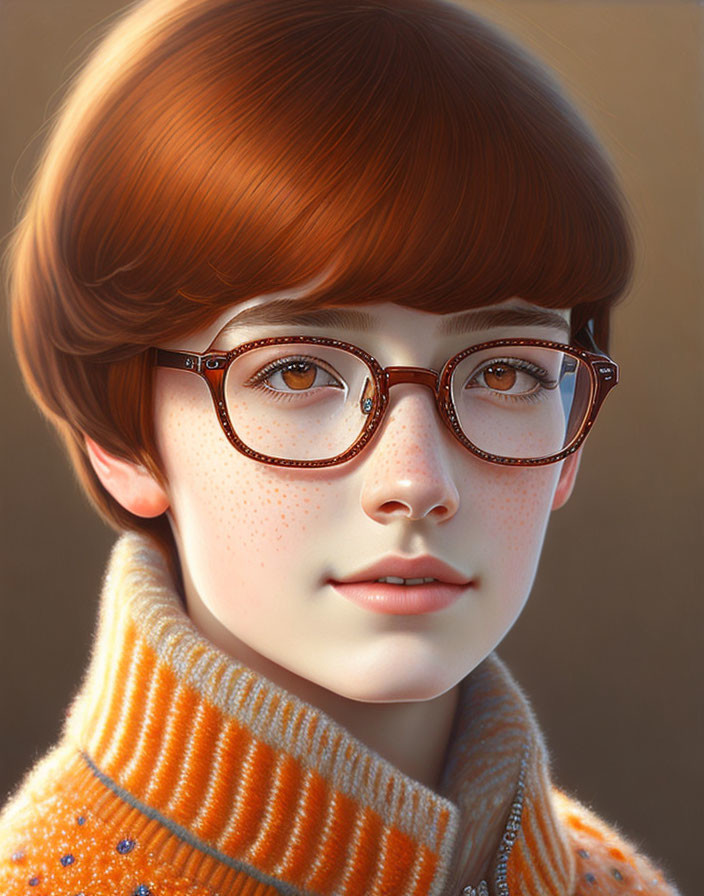 Detailed Digital Portrait of Young Person with Round Glasses & Red Hair