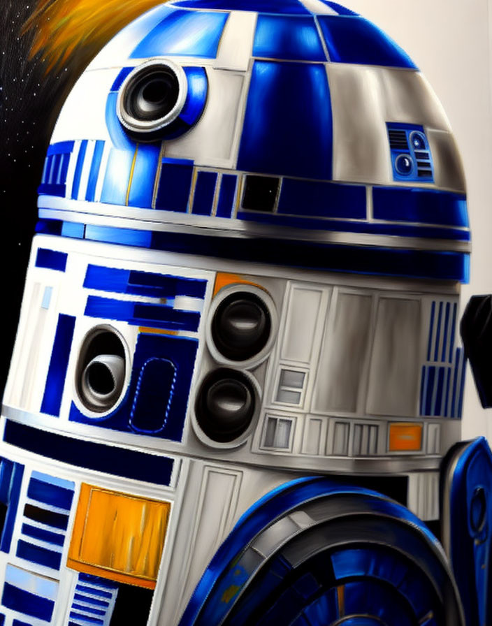 Detailed Close-Up of Blue and White R2-D2 Droid Panels and Sensors