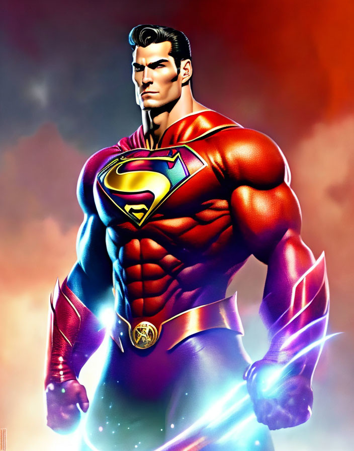 Superman Illustration: Confident Pose Against Fiery Background