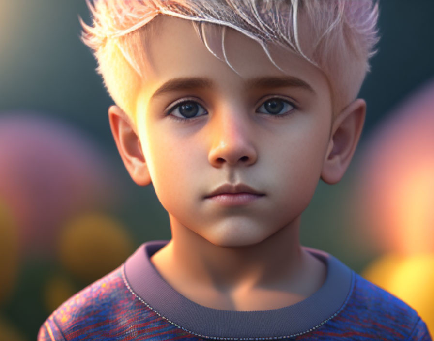 Realistic digital artwork of young boy with detailed features against nature backdrop
