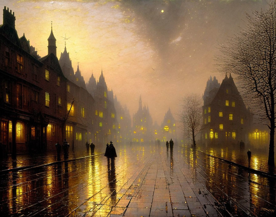 Dull city on rainy night 