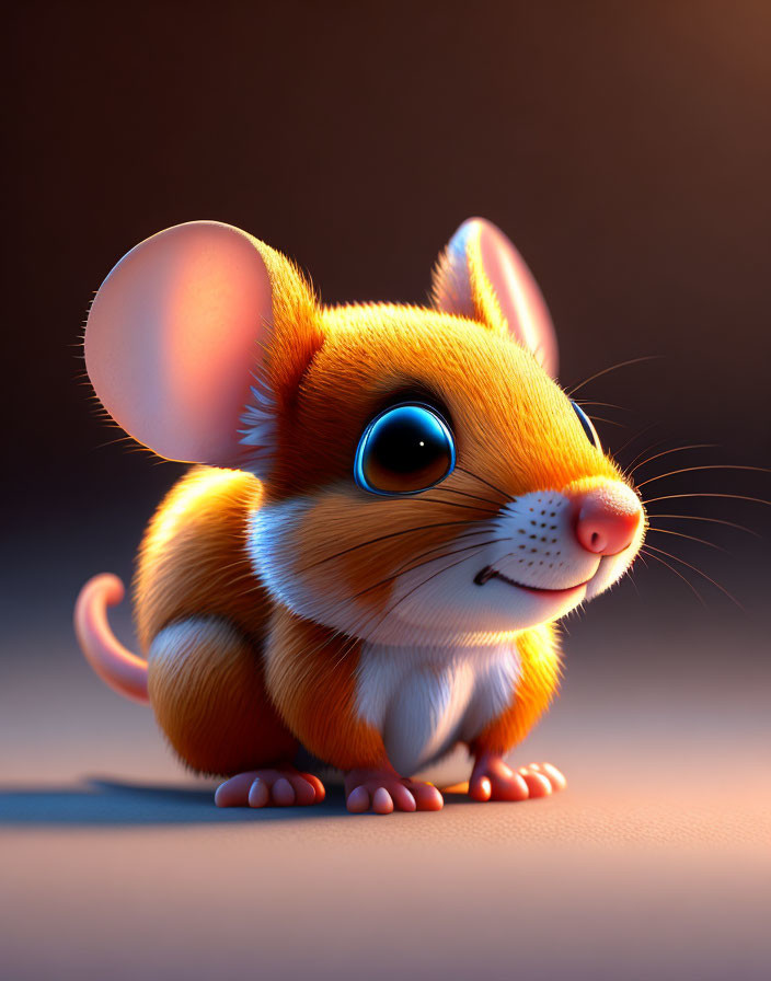 Chubby mouse illustration with oversized ears in soft lighting