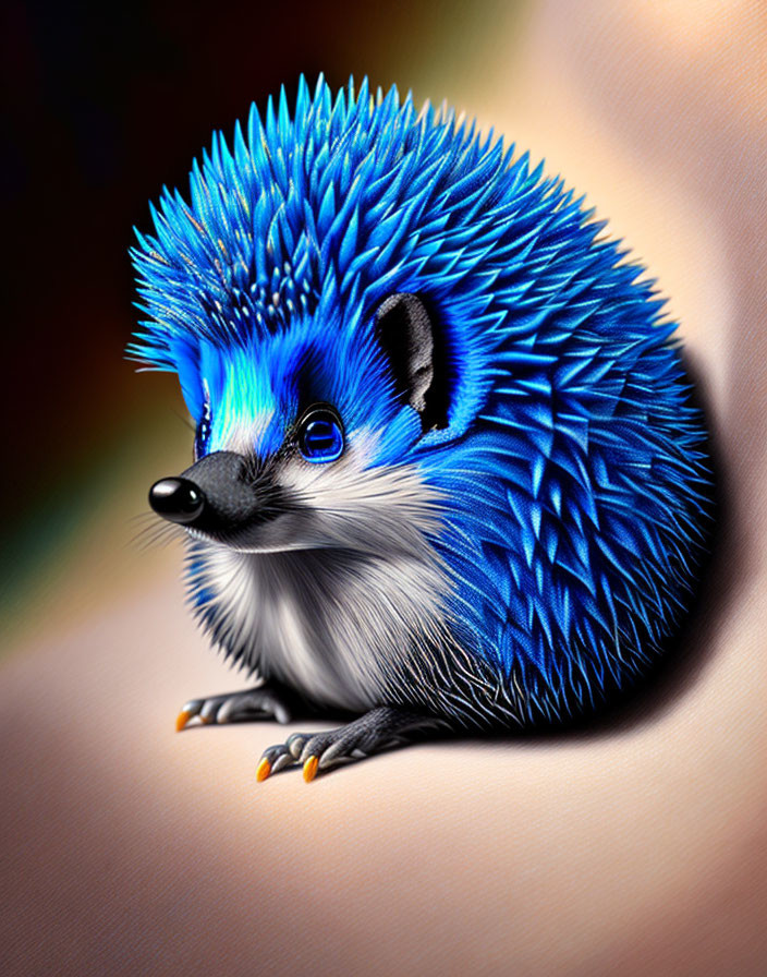 Colorful Hedgehog with Bright Blue Spines Against Soft Background