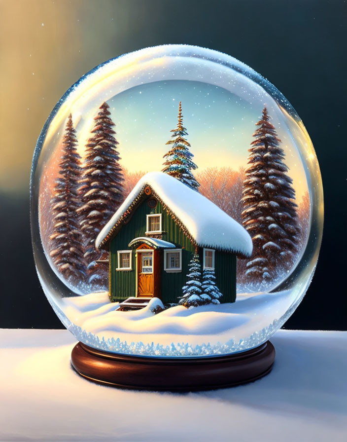 Snow globe of little cozy cabin 