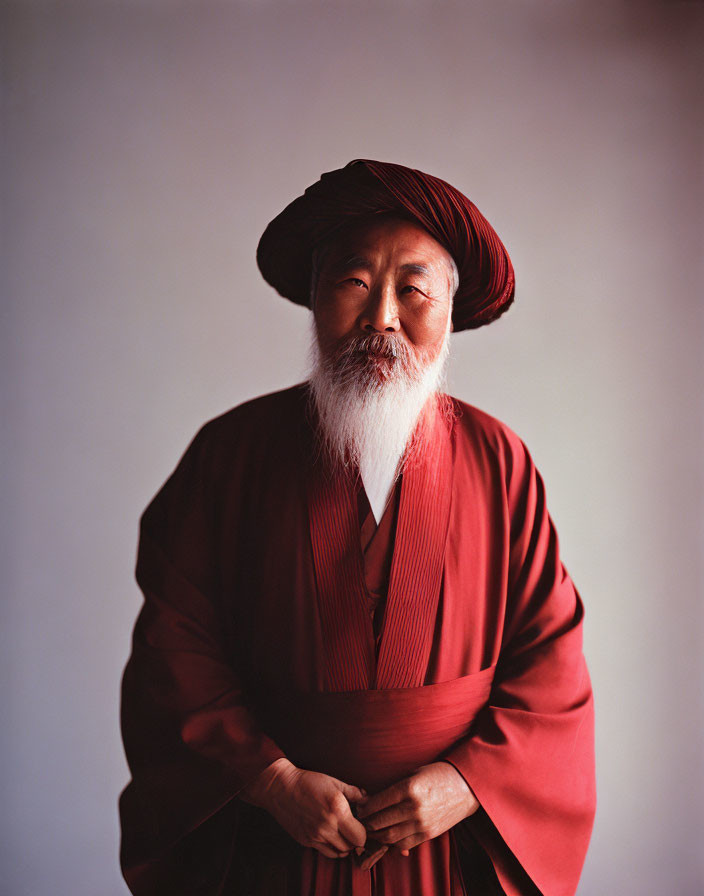 Elder Man in Red Robe and Hat with White Beard Portrait