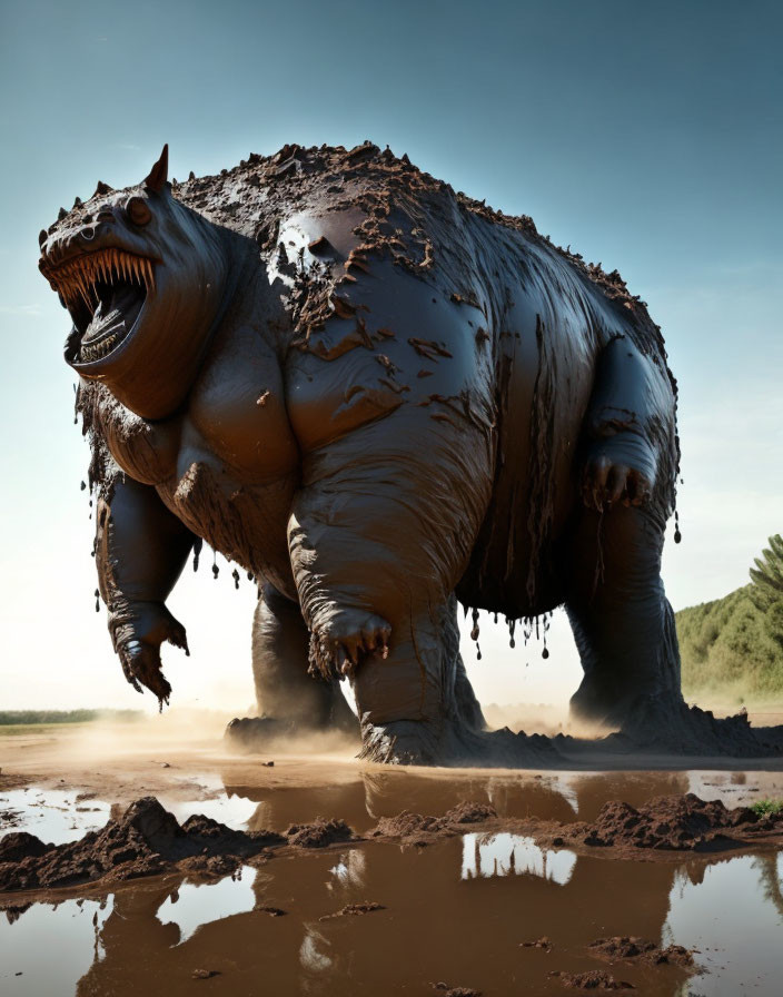 Shiny Mud-Covered CGI Hippopotamus in Mud Pit
