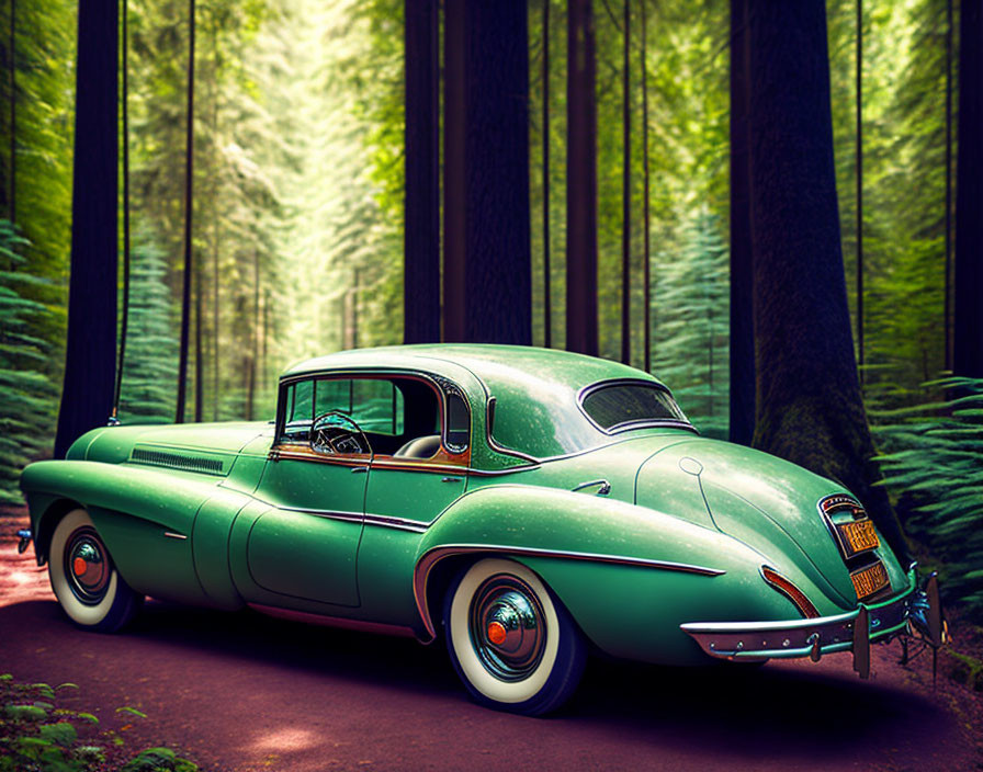 Nice classic car in forest 
