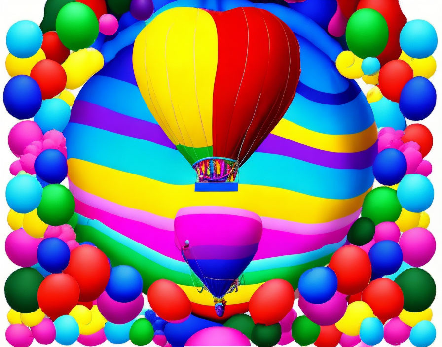 Vibrant digital image: Two hot air balloons in colorful sky