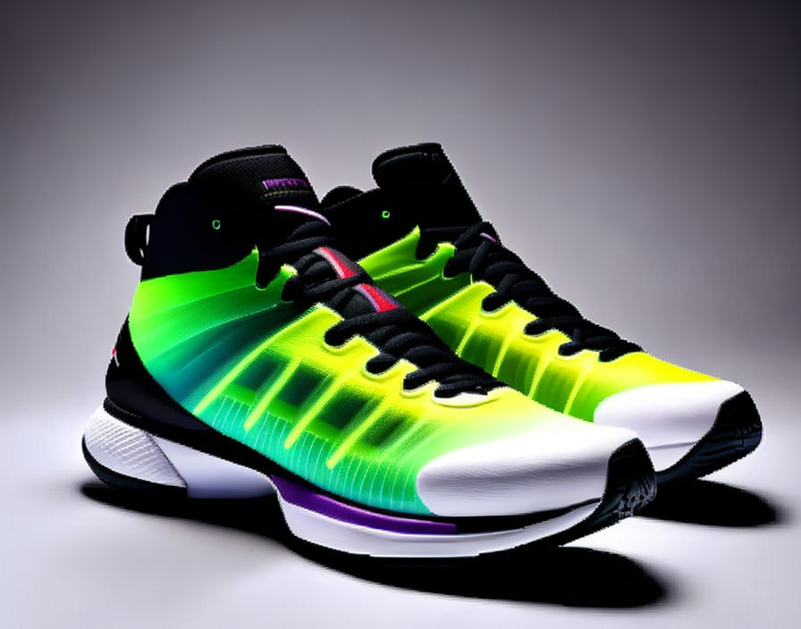 Colorful High-Top Sneakers with Green and Yellow Gradient Design