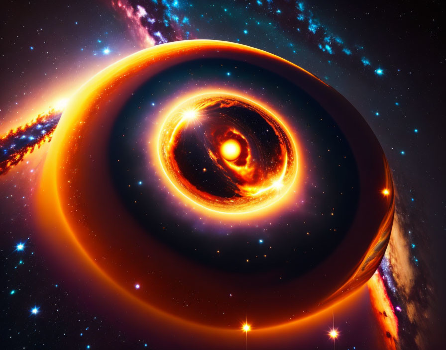 Digital artwork: Black hole with gravitational lensing and accretion disks