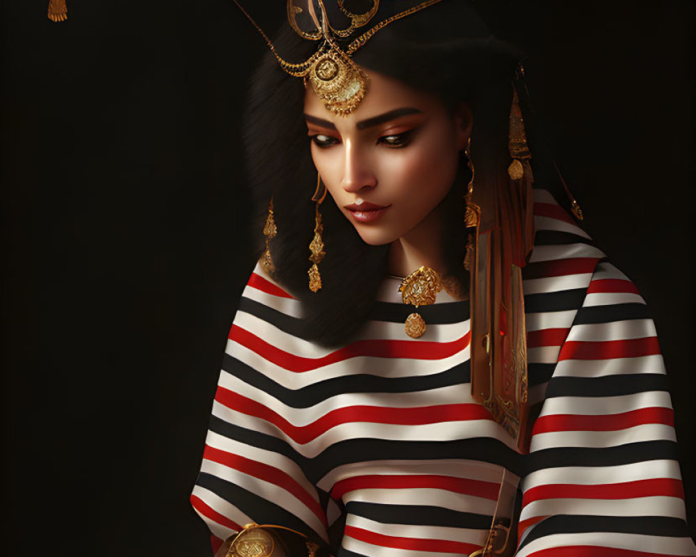 Traditional Attired Woman with Gold Jewelry and Incense Burner