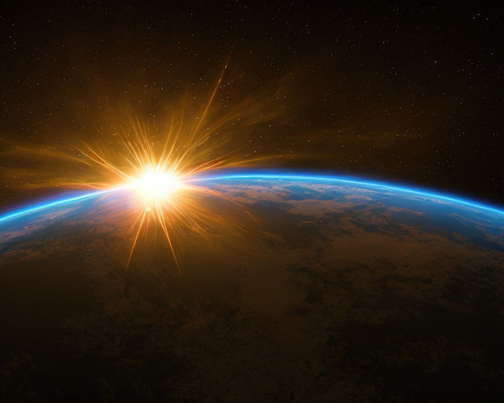 Sunrise Over Earth's Curvature in Space