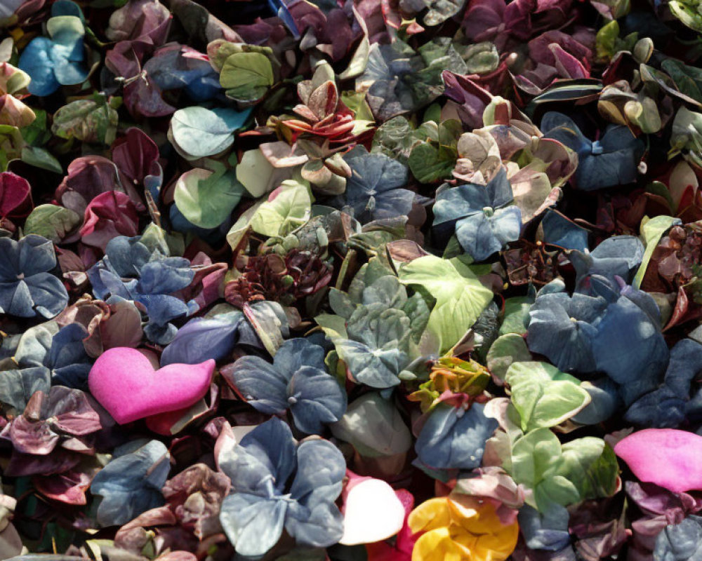 Vibrant Dried Flowers and Leaves with Heart-shaped Petals